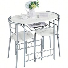 3 Piece Modern Dining Table Set Kitchen Table and Chairs Set for 2 Space Savi