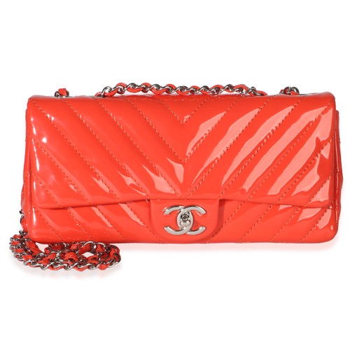Chanel Orange Chevron Patent East West Single Flap Bag