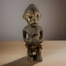 Authentic African Wooden Statue Hand Carved Tribal Figure / Bronze