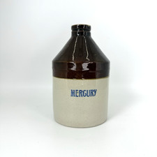 VTG Stoneware MERCURY Apothecary Bottle Brown Cream Glazed Pharmacy Chemist Jar