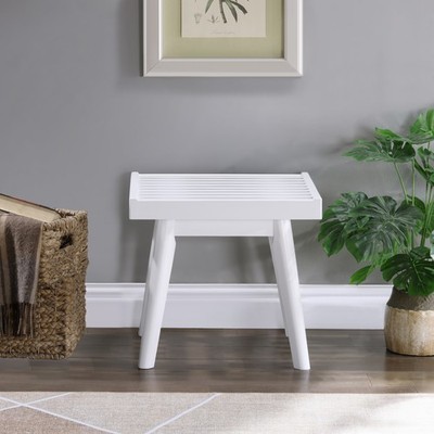 Solid Wood Slatted Bench 19'' Long White Farmhouse Style