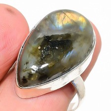 Natural Labradorite Gemstone 925 Sterling Silver Ring Size 10 N858