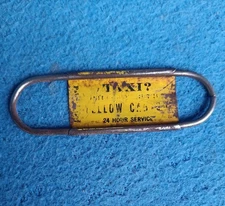 Antique/Vtg Yellow Taxi Cab Co Metal Safety Pin Keychain/Key Fob Old Advertising