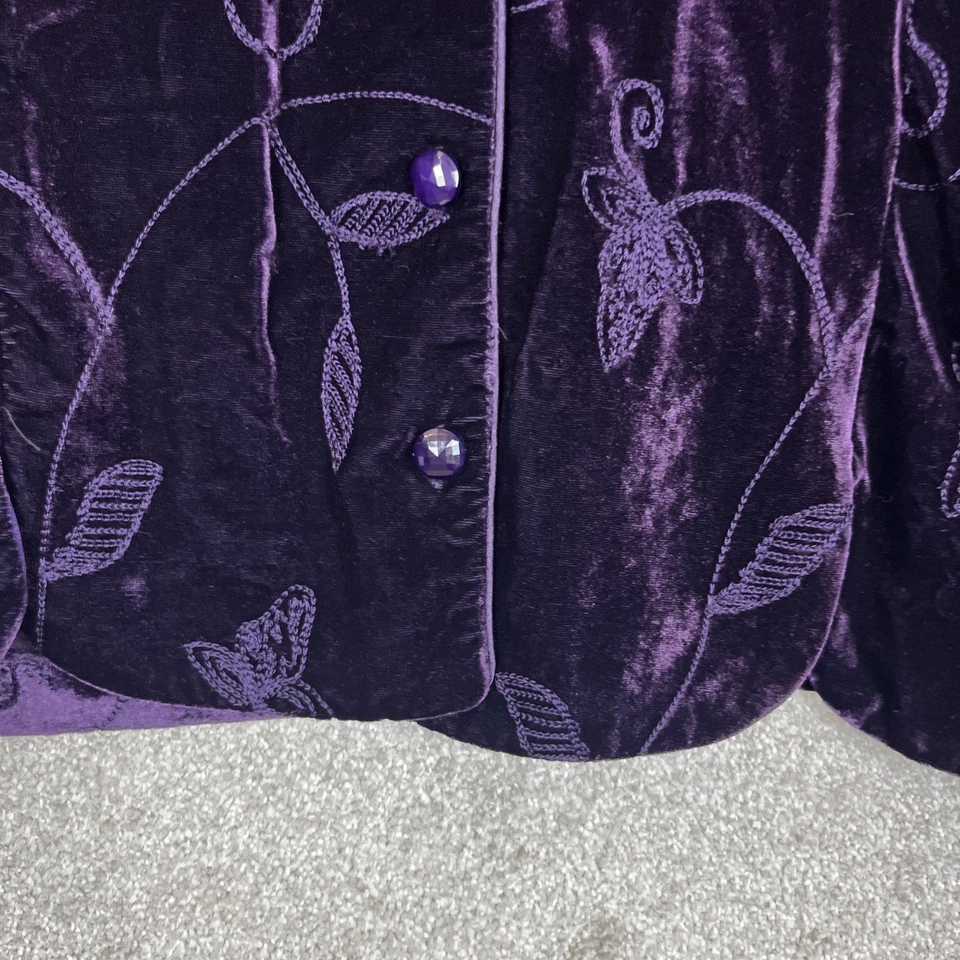 Coldwater Creek Jacket Womens Medium Purple Velvet Embroidered Button- 3949 - Image 3 of 4