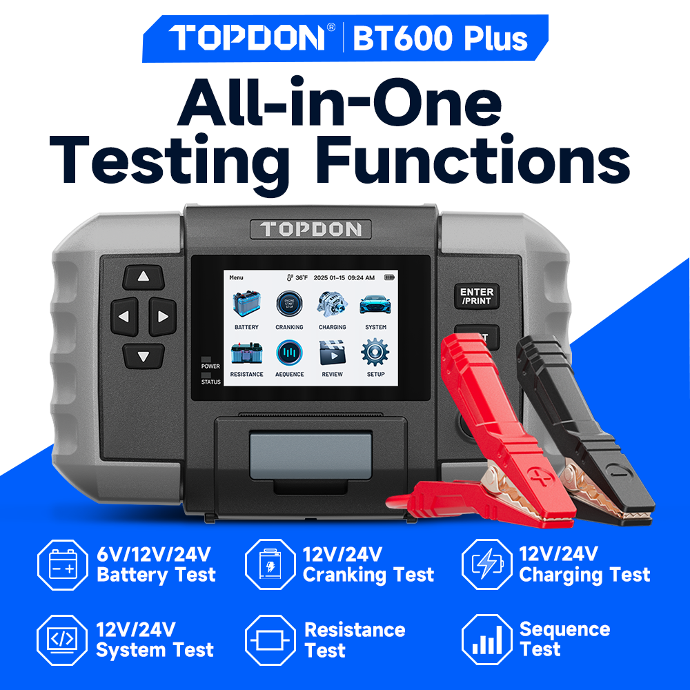TOPDON 2-in-1 Car Battery Tester BT600 Plus 6V/12V/24V Battery Analyzer Tester
