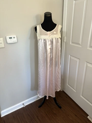 Camicia da notte vintage CHRISTIAN DIOR rosa raso pizzo monogramma pigiama senza maniche taglia S