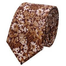 Floral Ties Skinny Tie for Men, Cotton Mens Neckties for Wedding, Casual, Brown