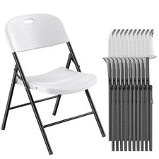 Set of 10 White and Black Folding Chairs with Metal Frame