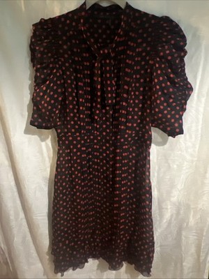P  H  I SILK DRESS SIZE 4 Black /Red Polka Dots 