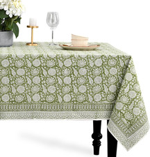CPC Olive Bloom Tablecloth 100 Cotton 70X118 Inch Indian Block Print Rectangle