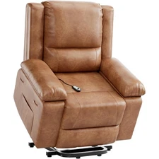 PU Leather Lift Recliner for Elderly, Electric Chair w Heat, Massage&Side Pocket
