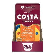 100 Costa Coffee Colombian Roast Espresso Nespresso Compatible Aluminium Pods 0.30 per lighter