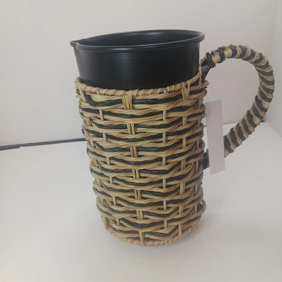 Better Homes & Gardens jarra negra de poli ratán 9,25” mango tejido nueva con etiquetas Foto 3 de 4