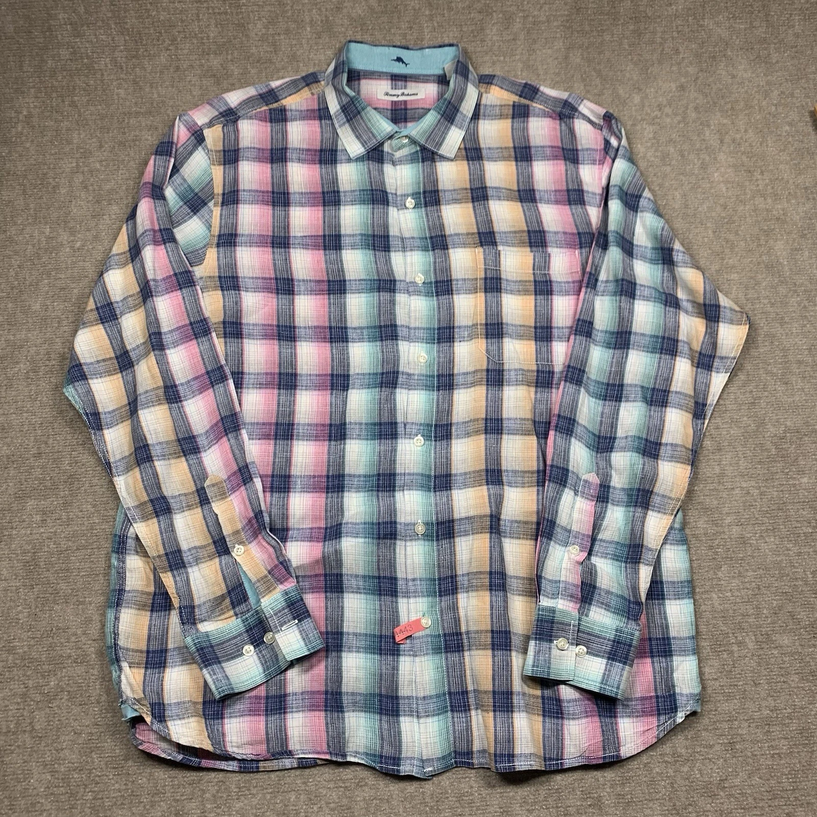 Tommy Bahama Linen Shirt Mens XL Multicolor Floral Button Down Long Sleeve