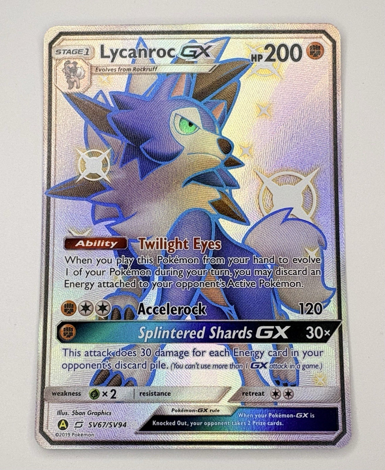 Lycanroc GX SV67/SV94 Hidden Fates Full Art Shiny Holo Rare Pokemon Card M/NM