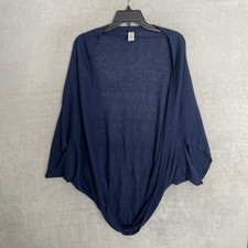 J Jill Womans Cardigan Blue Solid Large Cotton Linen Blend Long Sleeve Open