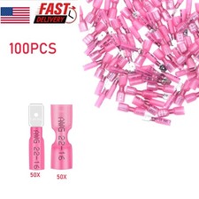 100PCS Red Spade Terminals Female Male 22-16AWG Heat Shrink Wire Crimp Connector