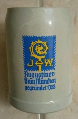 JW Augustiner Brau Munchen gegrundet 1328 GRAY and BLUE Beer STEIN 5.25  