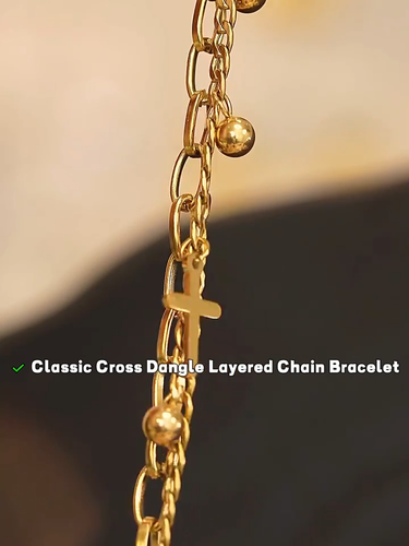 Cross Layered Bracelet Gold Link Dainty Minimalist Faith Jewelry Gift for Women - Video 1 of 1