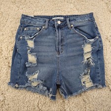 Almost Famous Womens Jean Shorts Cutoff Size 7 Jr 28x4 High-Rise Distressed
