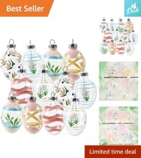 Hand Painted Glass Easter Egg Ornaments - Set of 12, Holiday Home Decor, 6 De...