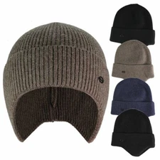 Winter Mens Peaked Knit Warm Fleece Lined Cap Hat Beanie Ear Flaps Work Outdoor