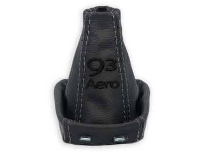 FÜR SAAB 9-3 SCHALTMANSCHETTE SCHALTSACK LEDER STICKEREI 93 Aero SCHWARZ n.GRAU - Photo 1/4