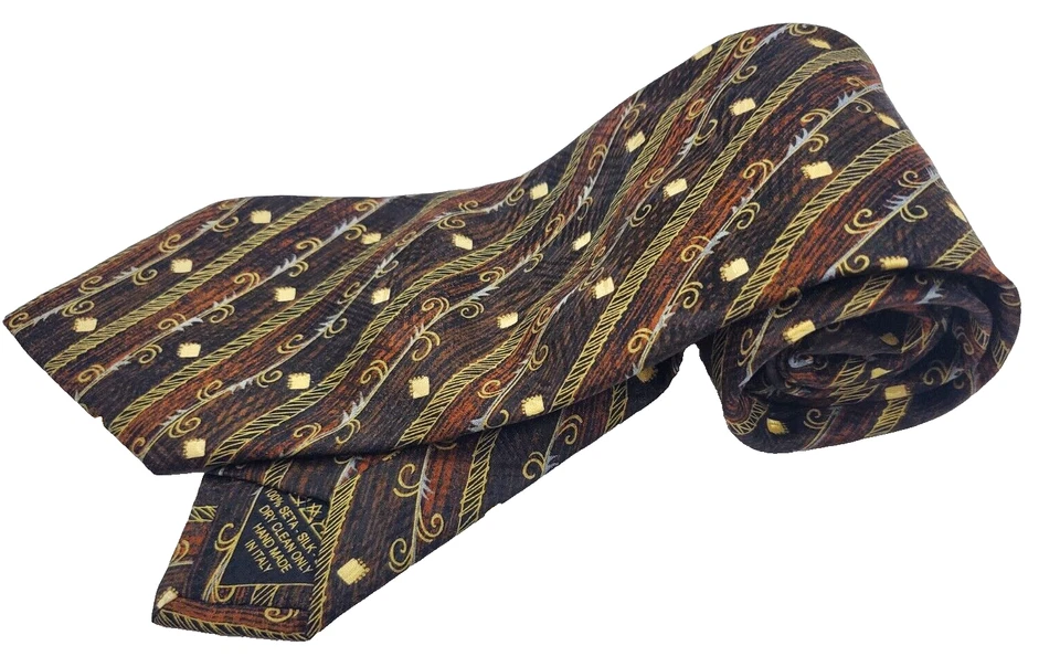 Corbata de seda Italo Ferretti Silvi Marina y cuadrado de bolsillo marrón a rayas 59,5" x 3,75" Foto 2 de 4