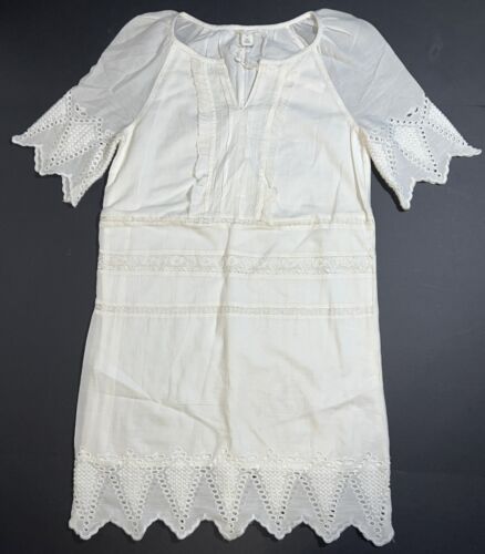 Caslon White Boho Eyelet Embroidered Lace Ruffle V-Neck Lined Dress Scalloped XS