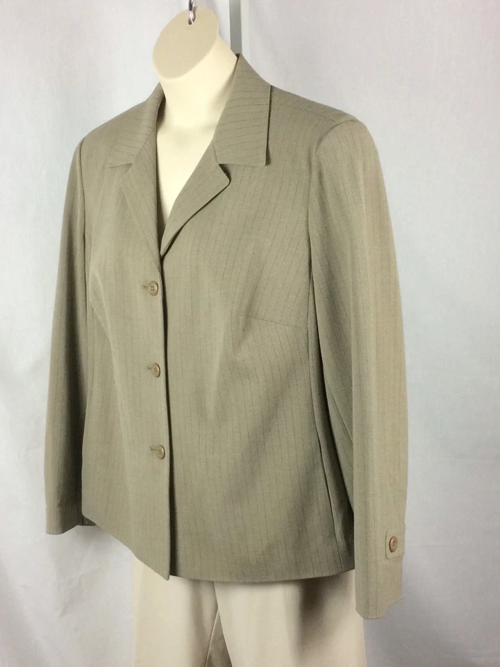 Chaqueta Blazer Rafaella Mujer Talla Grande 16W Gris Tostado Rayas Sin Forro Carrera Foto 3 de 4