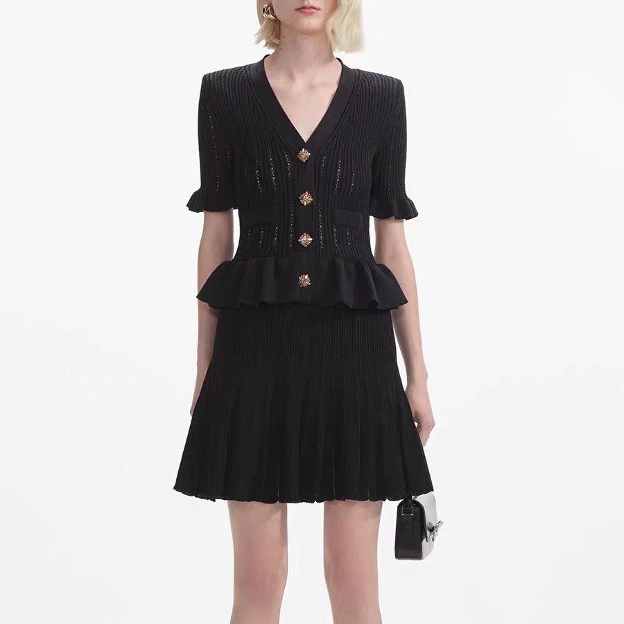 Self Portrait black V-neck Hollow out Short sleeve selvedge Knitted dress  Women | eBay