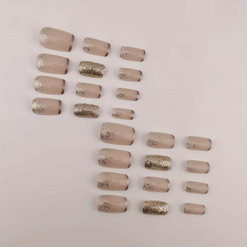 24pcs French Tip Press-On Nails Set - Glittery, Medium Square Fake Nails for Wom