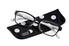 Foster Grant Lucille Reading Glasses Ladies Black White Polka Dots & Case New