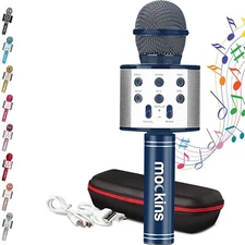 Mockins Wireless Bluetooth Karaoke Microphone, Navy, Holiday Gift kids