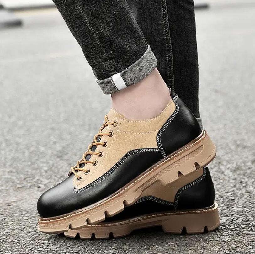 SAOLA Scarpe per il tempo libero uomo stile britannico punta tonda plateau stringate colore abbinato nuove