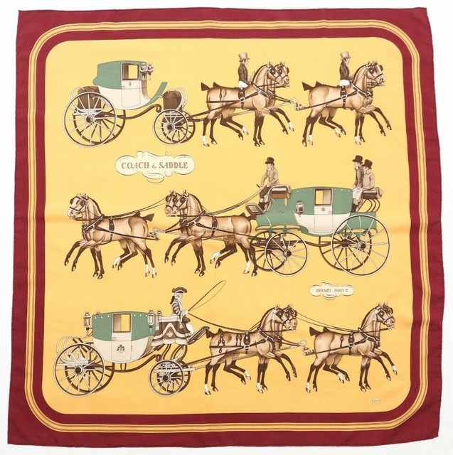 Authentique Foulard Hermès " Coach & Saddle " / Hermès Scarf