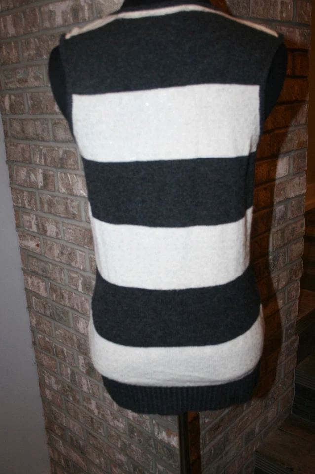 Michael Stars 100% Wool Striped Charcoal Gray Ivory Sequin Sweater Vest SZ 1 - Image 3 of 4