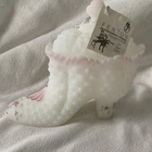 Fenton Hobnail Hand Painted Glass Shoe White Floral Signed T. Watson