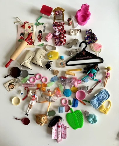 Lot Of Vintage Doll Accessories Bundle, Assorted Mini Dolls & Toys Barbie & More