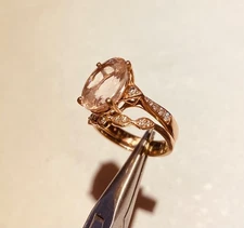 13.45 Carat Morganite 14k ring plus 14k Rose Gold band with .085k diamonds sz 7