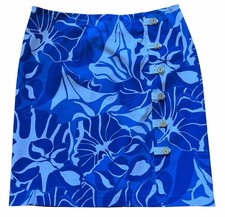 J. McLaughlin Sz 14 Serina Skirt Side Buttons Floral Blue White Stretch NWT