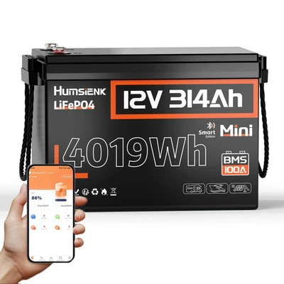 Humsienk Bluetooth 12V 314Ah 300Ah LiFePO4 Lithium Battery Solar Energy off Grid