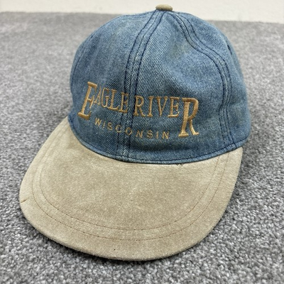 #ad Vintage 80s 90s Eagle River Wisconsin Cap Denim Faux Suede Hat Strapback Jhats $14.99
