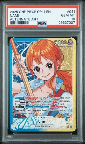 2025 ONE PIECE OP11-A FIST OF DIVINE SPEED ALT ART LEADER #041 NAMI PSA 10
