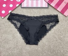 VTG S Victoria  s Secret Dream Angels Black Satin Lace Cheekini Panties Rare