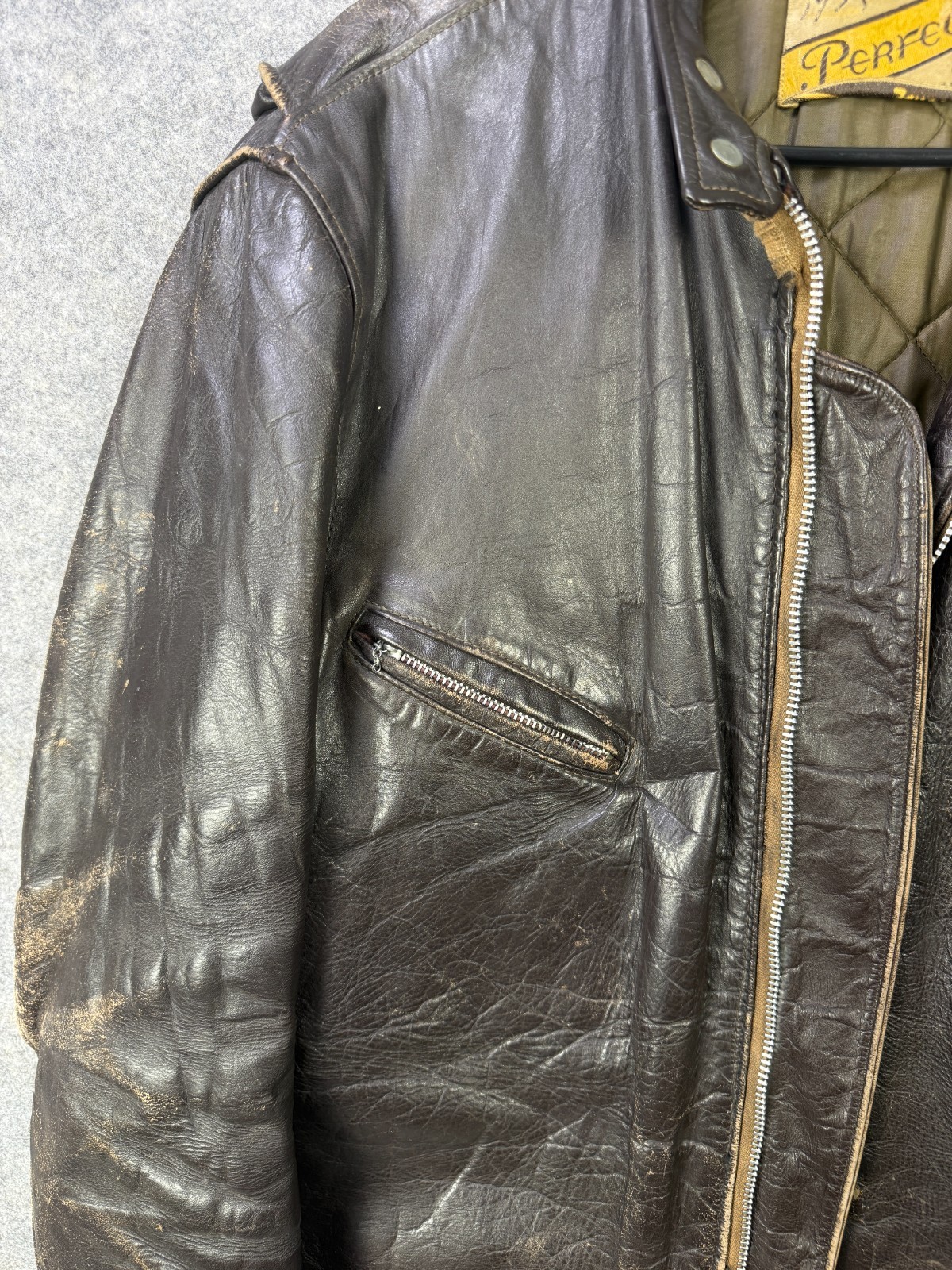 VTG Schott Bros Perfecto Leather Jacket Men's Size 46 Brown Harley Davidson Logo