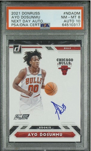 2021-22 Donruss Next Day Ayo Dosunmu Bulls RC Rookie AUTO 10 PSA 8  NM-MT SP