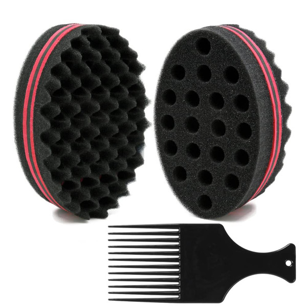 Set de 2 Esponjas para Rizos y Afro con Peine para Cabello Negro para Hombre