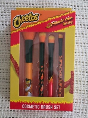 Cheetos Flamin' Hot Crunchy Cosmetic Brush Set-(4)Powder-Blender-Shadow-Eyeliner