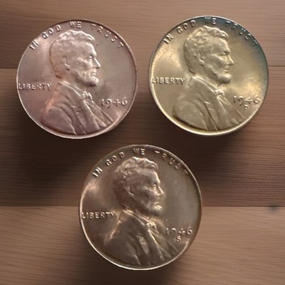 1946-P 1946-D 1946-S LINCOLN WHEAT PENNY CENT LOT - CHOICE/GEM BU RED UNC